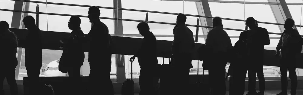 Line of people at airport